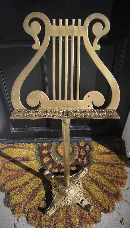 Vintage Ornate Adjustable Solid Brass Lyre Sheet Music Stand Antique