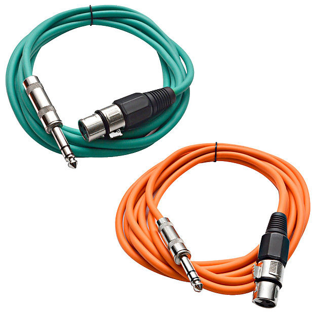Seismic Audio SATRXL-F10-GREENORANGE 1/4" TRS Male to XLR Female Patch Cables - 10' (2-Pack) image 1