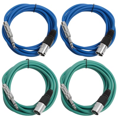 4 Pack of 1/4 Inch to XLR Male Patch Cables 10 Foot Extension Cords Jumper - Blue and Green image 1