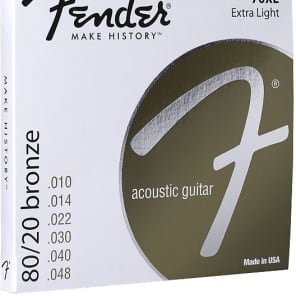 Fender 80/20 Bronze Acoustic Strings, Ball End, 70XL .010-.048 Gauges, (6) 2016