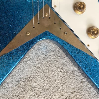 1992 Matteson Korina 58 Style Flying V electric guitar rare BLUE SPARKLE FINISH image 10