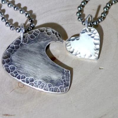 Sterling silver guitar pick and heart couples interlocking necklaces - Both Sterling Silver image 3