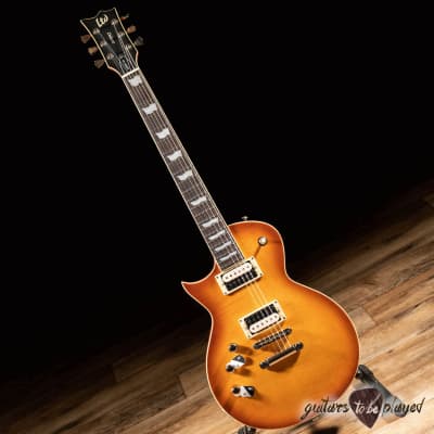 ESP LTD Deluxe EC-1000T LH Left-Handed Flame Top Guitar – Honey Burst Satin image 1