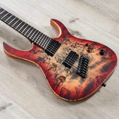 Mayones Duvell Elite VF 7 Multi-Scale 7-String Guitar, Trans Jeans Black Red Burst Satin image 1