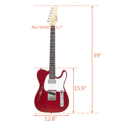 Glarry GTL Semi-Hollow Electric Guitar F Hole HS Pickups w/20W Amplifier Red image 4