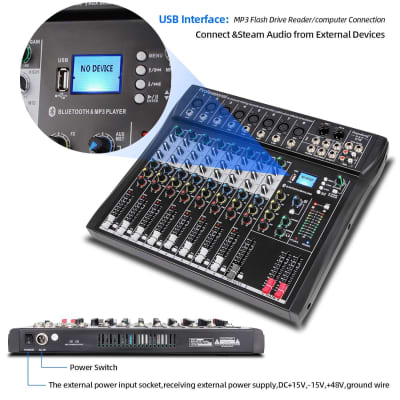 Pyle Professional Audio Mixer Sound Board Console - Desk System Interface  with 6 Channel, USB, Bluetooth, Digital MP3 Computer Input, 48V Phantom