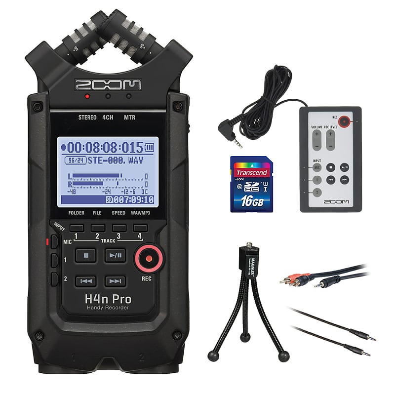 Zoom H4n Pro All Black 4-Track Portable Recorder (2020 Model) with Zoom RC4  Remote, 16GB Memory Card