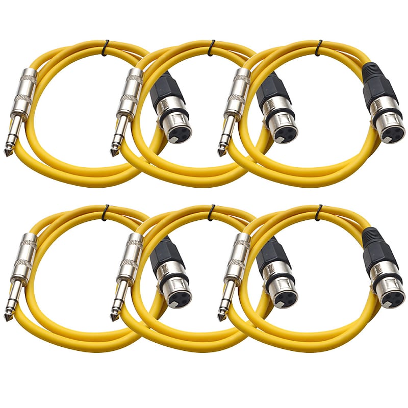 SEISMIC (6) Yellow 1/4" TRS  XLR Female 2' Patch Cables image 1