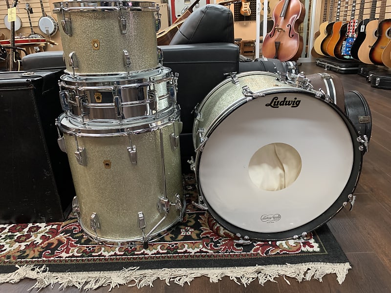 Ludwig Drum Set 1968 Silver Sparkle 12, 16, 20 & Snare Reverb
