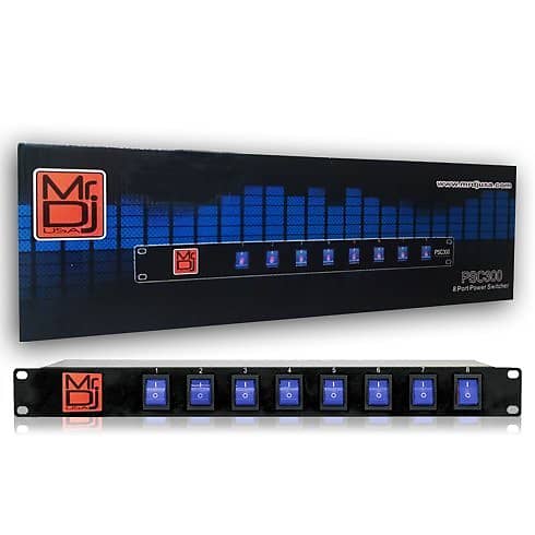 Mr. Dj PSC300 Stage Light with 8-Channel Power Strip and Lighted Blue Toggles On/Off Power Panel  			