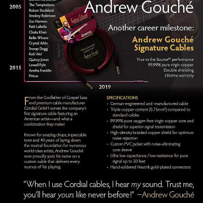Cordial CSI 7.5 PP-Andrew Gouche Signature 25-ft/7.5m High Resolution Inst. Cable w/ Neutrik Plugs image 3