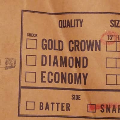 GOLD CROWN Vintage ORIGINAL 15" inch CALF SKIN SNARE BOTTOM SLUNK NOS w/ ORIGINAL BAG! * NEVER USED! image 3