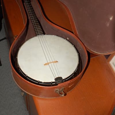 1956 Harmony Model 8005 Tenor Banjo "Reso-Tone" Pro Setup Mottled Walnut Original Case image 11