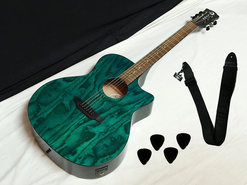 Luna Gypsy Quilt Ash acoustic electric guitar w/ Strap + Picks - NEW - Teal image 1