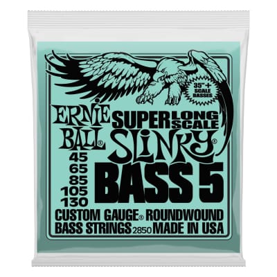 Ernie Ball Bass 5 Slinky Super Long Scale Electric Bass Strings - 45-130 Gauge image 1