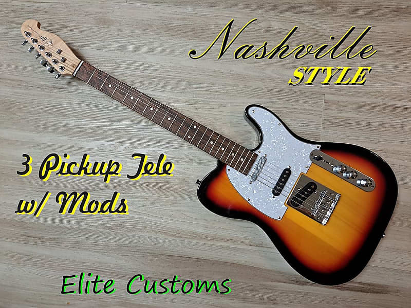 2024 Elite Customs Nashville 3 Pickup Tele Electric Guitar in Sunburst & 5 Way switch image 1