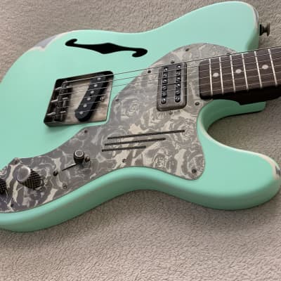 James Trussart Deluxe SteelCaster in Surf Green on Cream w/ Roses image 2