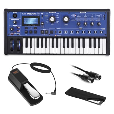 Novation MiniNova 37-Mini-Key Compact Synthesizer Bundle with Sustain Pedal, MIDI Cable & Dust Cover