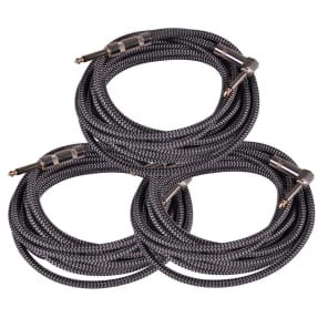 Seismic Audio SAGCRSR-20-3PK Straight to Right-Angle 1/4" TS Woven Cloth Guitar/Instrument Cables - 20" (3-Pack)