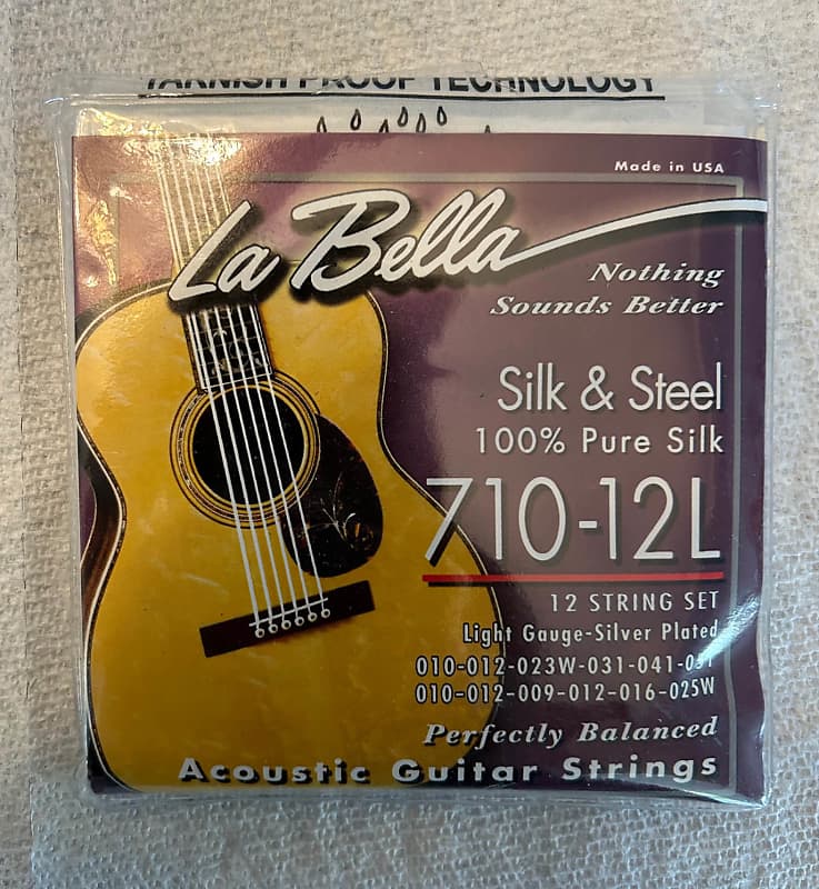La Bella 710-12L Light Silver Plated 10-25W Silk & Steel 12-String Acoustic Guitar Strings image 1