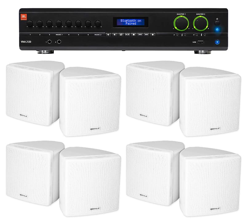 JBL 2Channel Amplifier+(8) 3.5" White Cube Speakers for Reverb