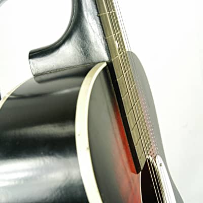 1960s Harmony Stella Sunburst Red and Black Satin Finish Parlor Size Acoustic Guitar H933 Reburst with Fender Head Stock image 6