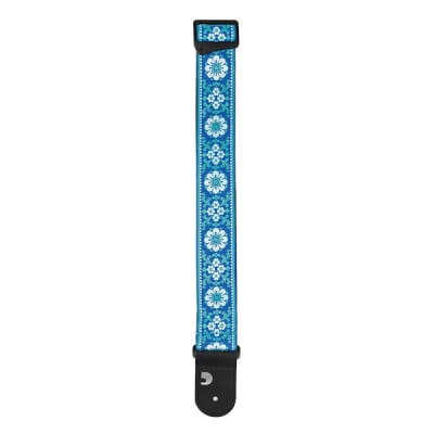 D'Addario Peace & Love Blue/White Woven Guitar Strap image 2