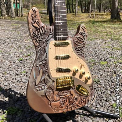 Widespread Panic Fish Carved (Lotus & Koi) Woodruff Brothers Guitars - Enamel & Satin Lacquer (open pore) image 2