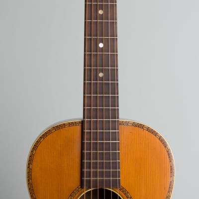 Concert Size Flat Top Acoustic Guitar, labeled Galiano,  c. 1925, black hard shell case. image 8