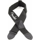 Fender Poly Guitar Strap with Leather Ends, Black w/ White Logo