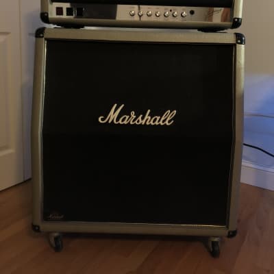 Marshall 2555 Silver Jubilee 25/50 100-watt SIGNED BY JIM MARSHALL and 2551a Slanted Cabinet 1987? Silver and Black image 1