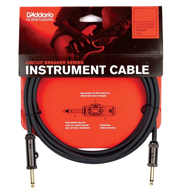 Planet Waves PW-AG-30 Circuit Breaker 1/4" TS Straight Instrument Cable w/ Integrated Mute Switch - 30' image 1