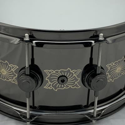 DW 6.5x14 Black Nickel over Brass Snare Drum -Hand Engraved by John Aldridge (25th Anniversary) image 5