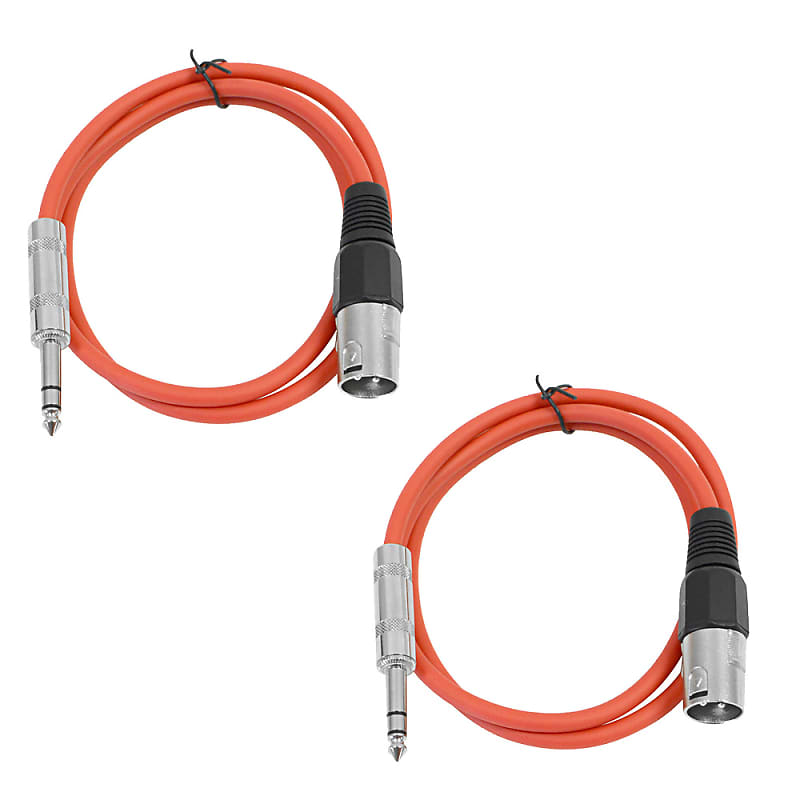 2 Pack of 1/4 Inch to XLR Male Patch Cables 2 Foot Extension Cords Jumper - Red and Red image 1
