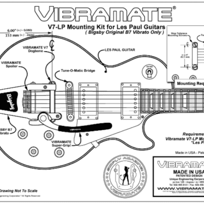 DEALIN' Bigsby B7, Vib V7 adapter W/ Roller Bridge Fits Gibson & USA Made Les Paul Guitar image 3