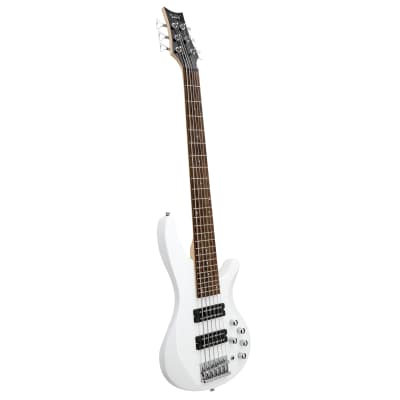 Glarry 44 Inch GIB 6 String H-H Pickup Laurel Wood Fingerboard Electric Bass Guitar with Bag and other Accessories 2020s - White image 9