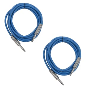 2 Pack of 10 Foot 1/4" TS Patch Cables 10' Extension Cords Jumper - Blue & Blue image 1