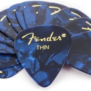 Fender 351 Shape Thin Celluloid Guitar Picks, Blue Moto 12-Pack