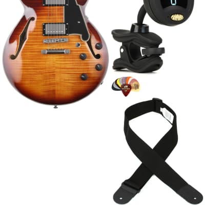 D'Angelico Premier SS Electric Guitar - Dark Iced Tea Burst with Stopbar Tailpiece  Bundle with Snark ST-8 Super Tight Chromatic Tuner... (4 Items) for sale