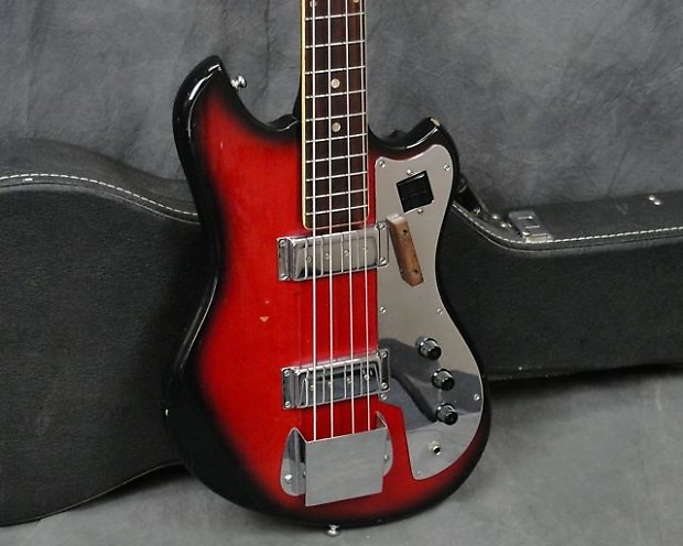 1960s-Jazz-Bass-Guitar-Red-Burst-Made-in-Japan-Teisco? with case