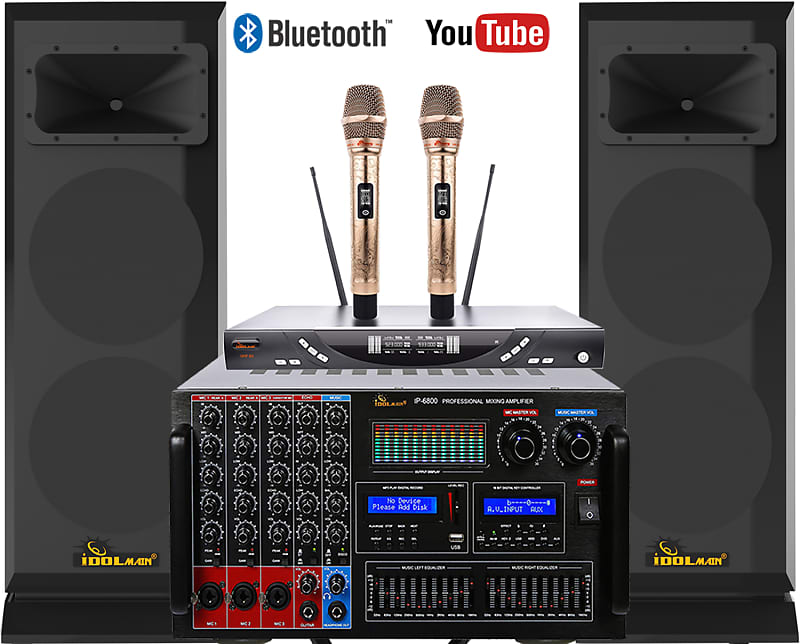 IDOLmain 8000W  Mixing Amplifier W/ 6000W 12&quot; High-End Speakers, Wireless Microphones Karaoke System  			