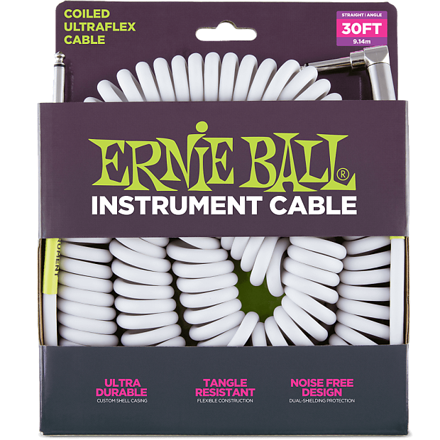 Ernie Ball P06045 Ultraflex Coiled 25' Straight to Angled TS Instrument Cable image 1