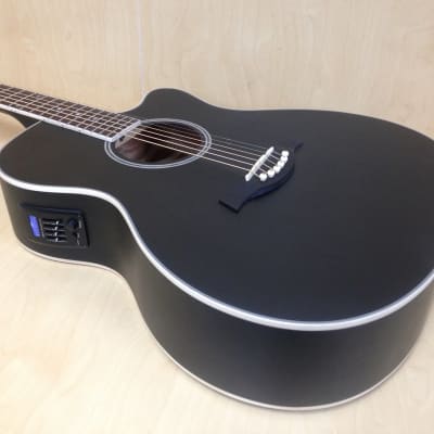 Haze F560CEQMBK 40" OM Shape Acoustic Guitar, Satin Black w/EQ, Cutaway + Free Bag image 9