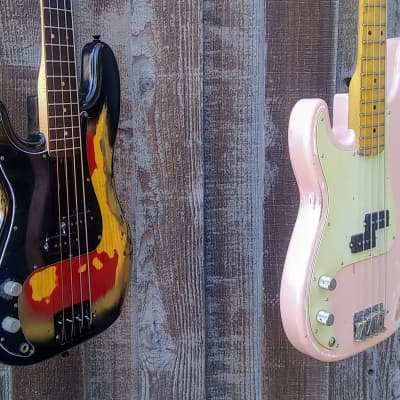 READ!!! 2-4-1 - FENDER - Precision Bass(es) Lefty - 1977 - Burst - Heavy Relic/Shell Pink image 2