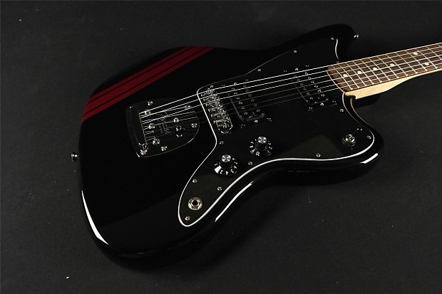 Fender Special Edition Blacktop Jazzmaster HH Stripe Black with Candy Apple Red Racing Stripe 2016 image 2