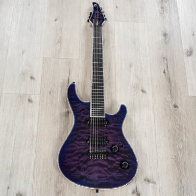 Mayones Regius 7 7-String Guitar, 4A Quilted Maple Top, Transparent Dirty Purple Blue Burst Gloss image 3