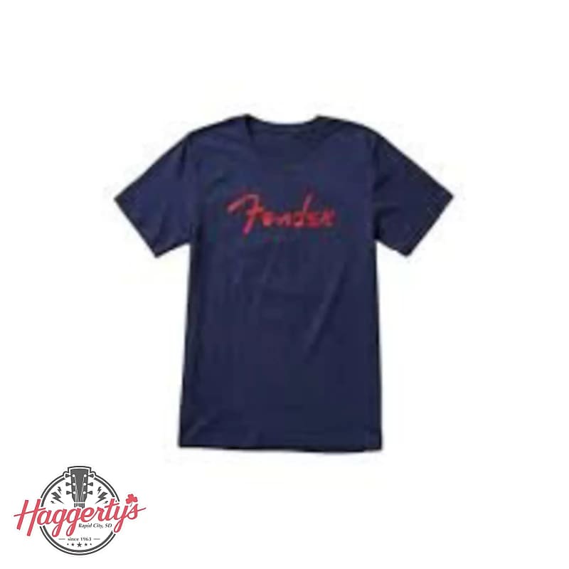 Fender Blue with Red Foil Spaghetti Logo T-Shirt Medium image 1