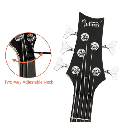 Glarry GIB Electric 5 String Bass Guitar Full Size Bag Strap Pick Connector Wrench Tool 2020s - Black image 15
