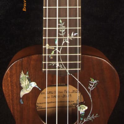 Bruce Wei Carved Archback Solid Curly Hawaiian Koa, Acacia Piccolo/ Pocket Ukulele, HummingBird Inlay UAG11-2029 image 3