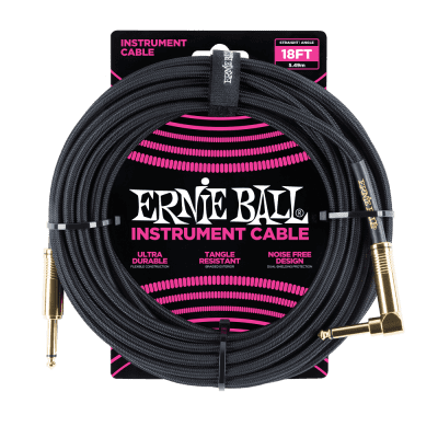 Ernie Ball 18' Braided Straight/Angle Instrument Cable Black image 1